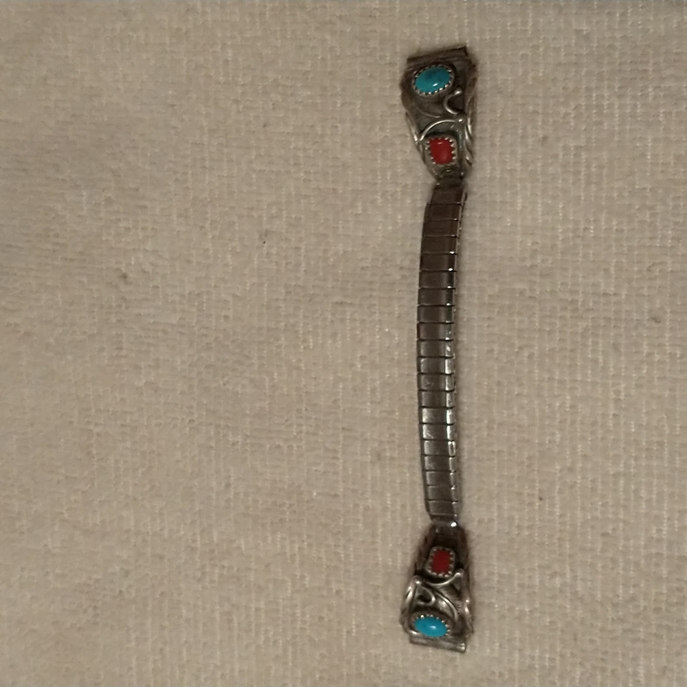 Vintage Turquoise & Coral Silver watch band ends